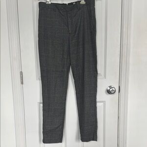 H&M Men’s Slim Fit Gray Dress Pants with Subtle Plaid Pattern